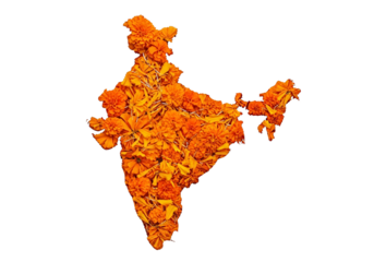 India map made of flowers isolated on transparent background