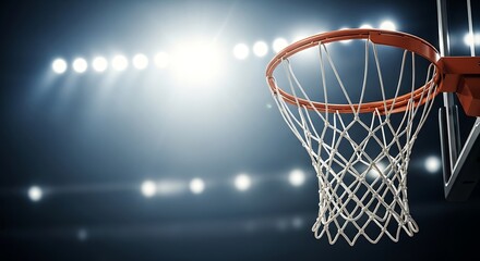 Basketball Hoop with Net in Spotlight Background for Sports