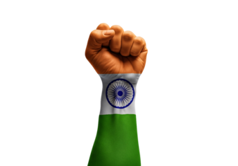Fist painted with indian flag colors isolated on transparent background