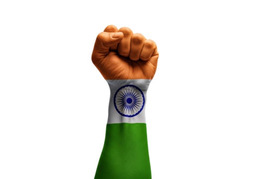 Fist painted with indian flag colors isolated on transparent background