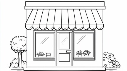 Facade of Building with Awning, Door, and Windows on City Street