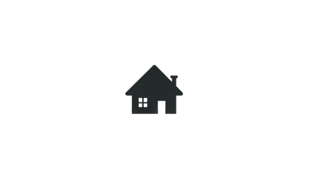 Simple, dark gray house icon on black background.  Small, teal highlights on the roof and side - Powered by Adobe