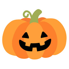 Smiling jack-o'-lantern pumpkin in flat cute style, perfect for Halloween and autumn designs.