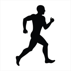 Athletic male runner in motion captured in a stark black silhouette