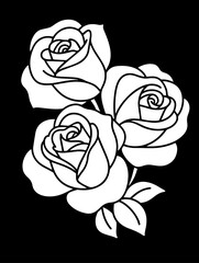 Minimalist line art illustration of roses with elegant and clean black lines on a white background, perfect for modern designs, prints, and decorative projects.