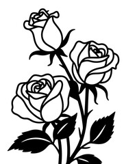 Minimalist line art illustration of roses with elegant and clean black lines on a white background, perfect for modern designs, prints, and decorative projects.