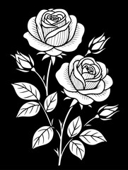Minimalist line art illustration of roses with elegant and clean black lines on a white background, perfect for modern designs, prints, and decorative projects.