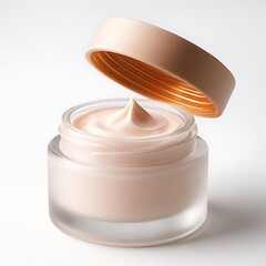 3D Glass Jar Cosmetic Mockup with Beige Lid and Skincare Cream