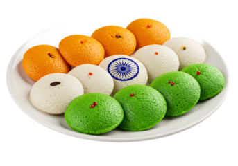 Indian independence day sweets on a plate isolated on transparent background