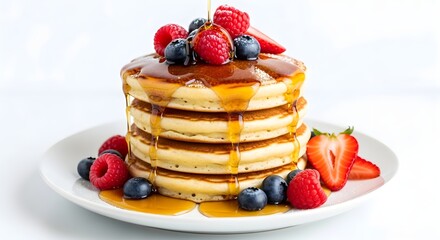 Delicious Pancakes with Berries and Syrup