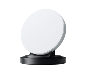 White circular wireless charging pad mounted on a black base