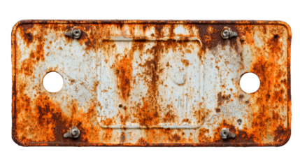 Weathered Rusty Metal License Plate Texture PNG with Bolt Details
