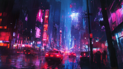 Fototapeta premium painting illustration cityscape at night