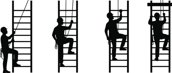 Scaffolding Worker Silhouette Icon Vector Set - construction site and safety