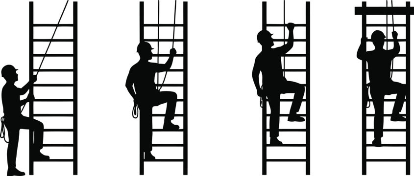 Scaffolding Worker Silhouette Icon Vector Set - construction site and safety