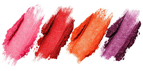 Swatches of lip color in varying shades of pink, red, orange, and purple