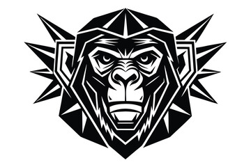 Geometric Gorilla Head Design with Sharp Spikes in Black and White on white background
