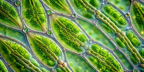 Photo of a detailed microscopic view of algae cells showcasing their intricate structure and...