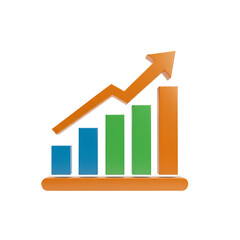 3D icon of an upward-pointing bar chart with an arrow, symbolizing business growth