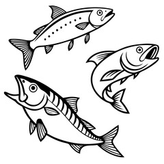fish isolated on white background - Seafood vector illustrations - Fish or seafood flat icon for food apps and websites - fish decoration in watercolor texture