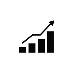Black bar chart with upward trending arrow icon