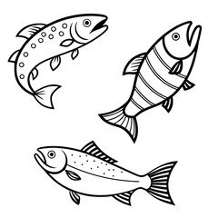 fish isolated on white background - Seafood vector illustrations - Fish or seafood flat icon for food apps and websites - fish decoration in watercolor texture