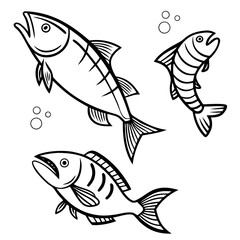 fish isolated on white background - Seafood vector illustrations - Fish or seafood flat icon for food apps and websites - fish decoration in watercolor texture