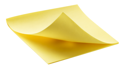 Yellow sticky note paper with curled corner on white