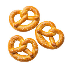 Three Salted Pretzels, Top View, Isolated on Transparent Background, Bakery, Food, Pretzel, Snack, Bread