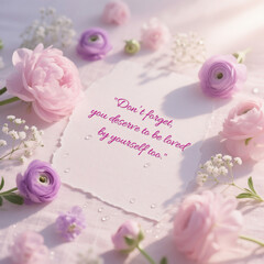 Soft Pastel Flower Flat lay with Inspirational Quote