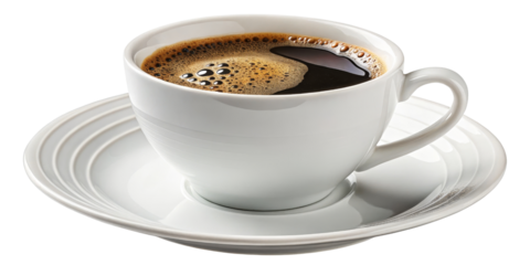 White Cup of Coffee on Saucer, Isolated on Transparent Background, beverage, caffeine, morning, coffee cup, hot drink, espresso