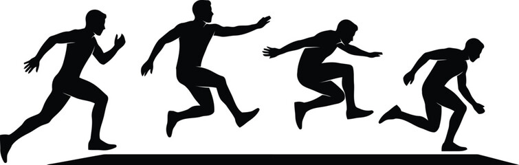 Athlete Doing Long Jump Silhouette Icon Vector Set - Athletics and Sport