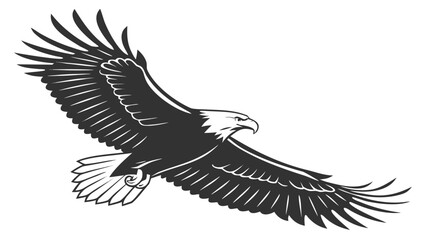 Obraz premium Illustration of a bald eagle soaring with its wings spread wide in a monochrome design style vector art