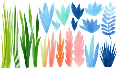 Collection of colorful stylized plant illustrations
