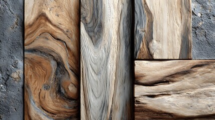 Close up view of a textured wall featuring natural stone and wood like patterns