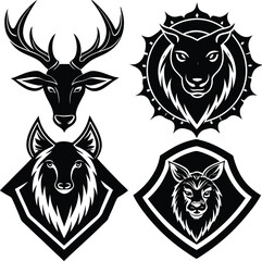 Wild Animal Head Silhouette Vector – Deer, Wolf, Lion, Cat.