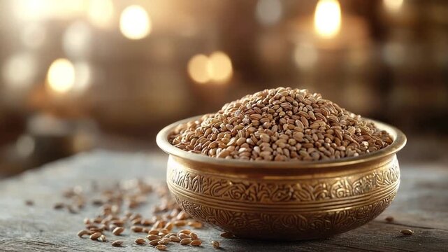 close-up of cumin seeds in a traditional indian brass spice container video