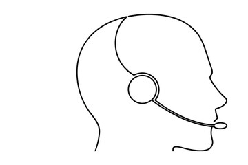 Minimalist single line drawing a man wearing a headset in profile face