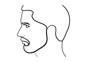 Minimalist single line drawing a man's profile face head