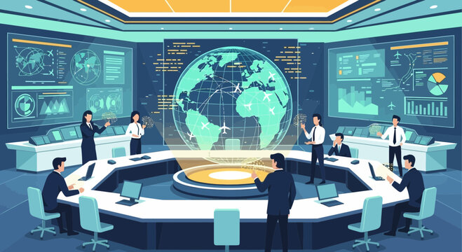 Global Network Operations Command Center with Data Analysis Team