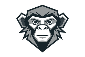 Geometric Monkey Head Mascot Design in Gray Shades on White Background