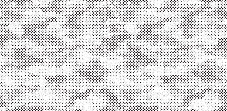 Abstract halftone seamless camouflage pattern. Monochrome camo with pixel effect. Modern sporty background for jersey design. Vector Format Illustration