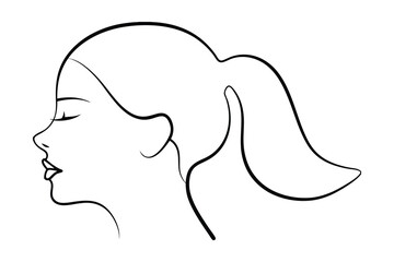 Minimalist single line drawing a woman's profile with closed eyes ponytail face