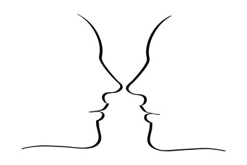 Minimalist single line drawing two faces in profile abstract 