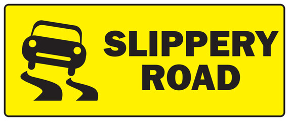 Slippery Road Car with Yellow Sign Vector Design