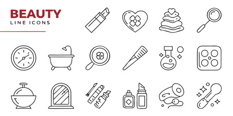 Set of 20 beauty line icons vector