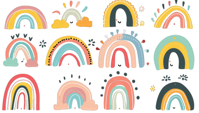 Colorful rainbow designs in a grid