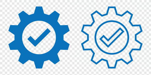 Setting Icon set. Cog Settings Icon Symbol. Checkmark with cogwheel vector icon. Gear and checkmark vector, checkmark with a gear icon design. gear symbol settings icon on transparent background. 