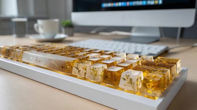 Custom resin keycaps on mechanical keyboard