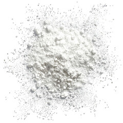 White powder, roughly textured,  spread in a blob against a black background